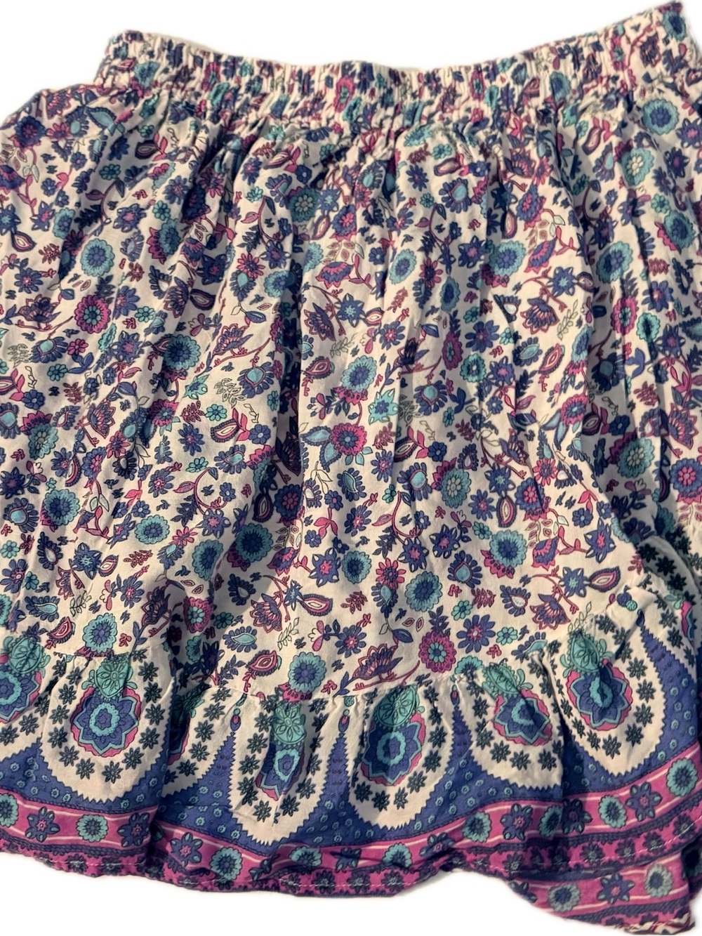 Walker and Wade size LFloral Tiered Boho Skirt - Cream with Teal & Purple